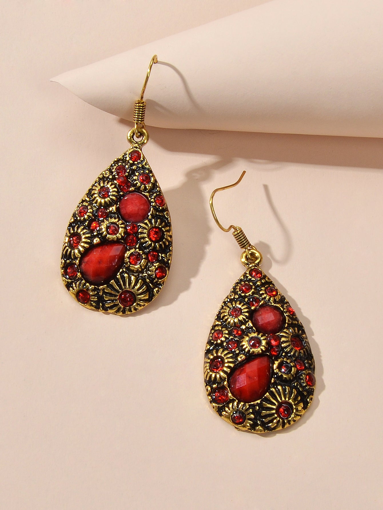 Retro Jewellery Textured Women Accessories Crystal Antique Water Drop Earrings