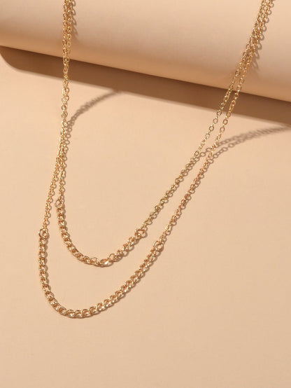 Double layer Gold Silver Chain Necklace Minimalist Women Teens Girls Accessories