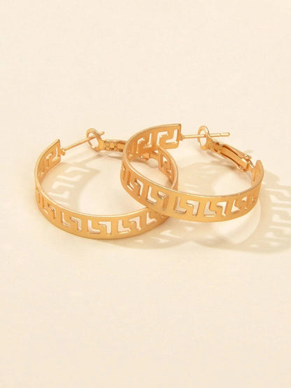 Women Gold Metal Hollow out Geometric Big Hoop Statement Earrings Accessories