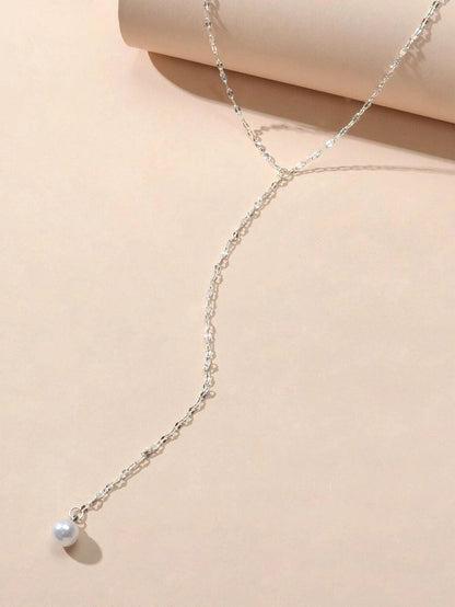 Pearl Silver Tone Long Chain Necklace Tassel Party Jewellery Women Accessories