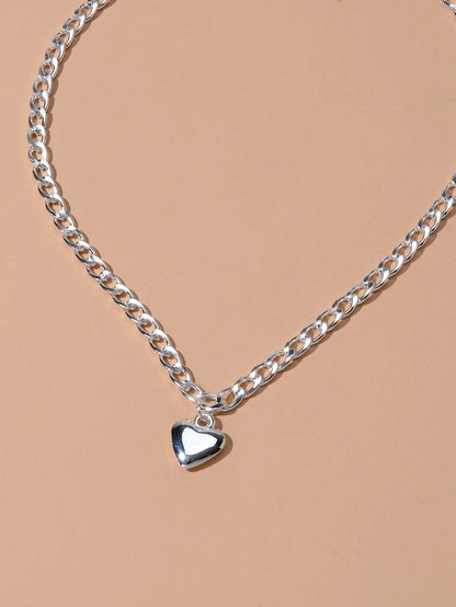 Fashion Gold Silver Chain Love Heart Charm Necklace Women Minimalist Accessories