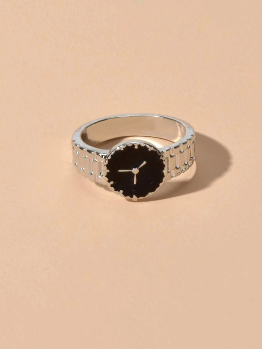 Black Enamel Watch Design Silver Fashion Women Cute Finger Ring Wholesale Price
