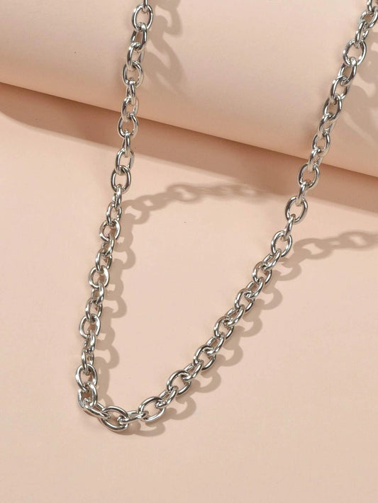 Minimalist Jewellery Silver Link Heart Pendant Necklace Women Punk Accessories