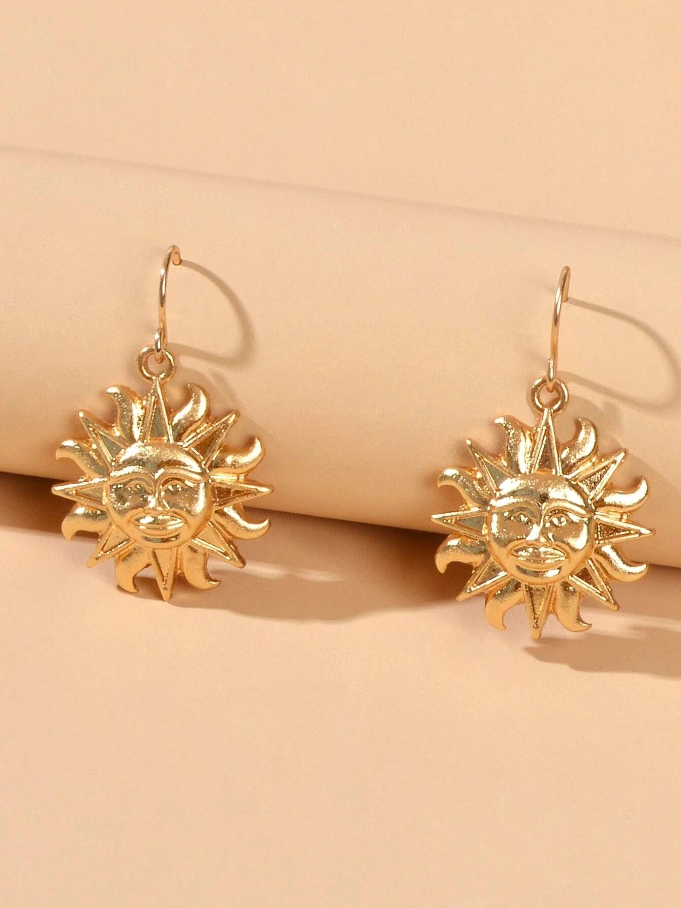 Gold Sun Drop Earrings Wholesale Price Women Teens Accessories Textured Jewelry