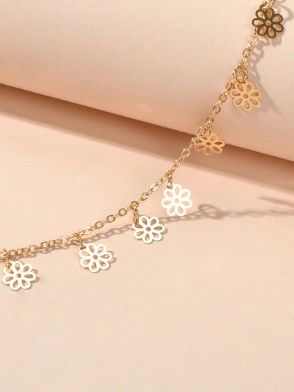 Minimalist Style Gold Silver Flower Charm Necklace Fashion Women Accessories