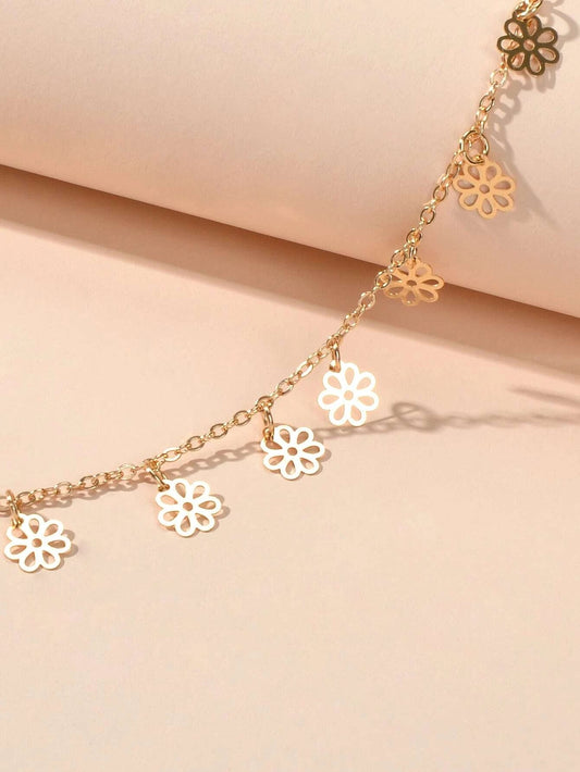 Minimalist Style Gold Silver Flower Charm Necklace Fashion Women Accessories
