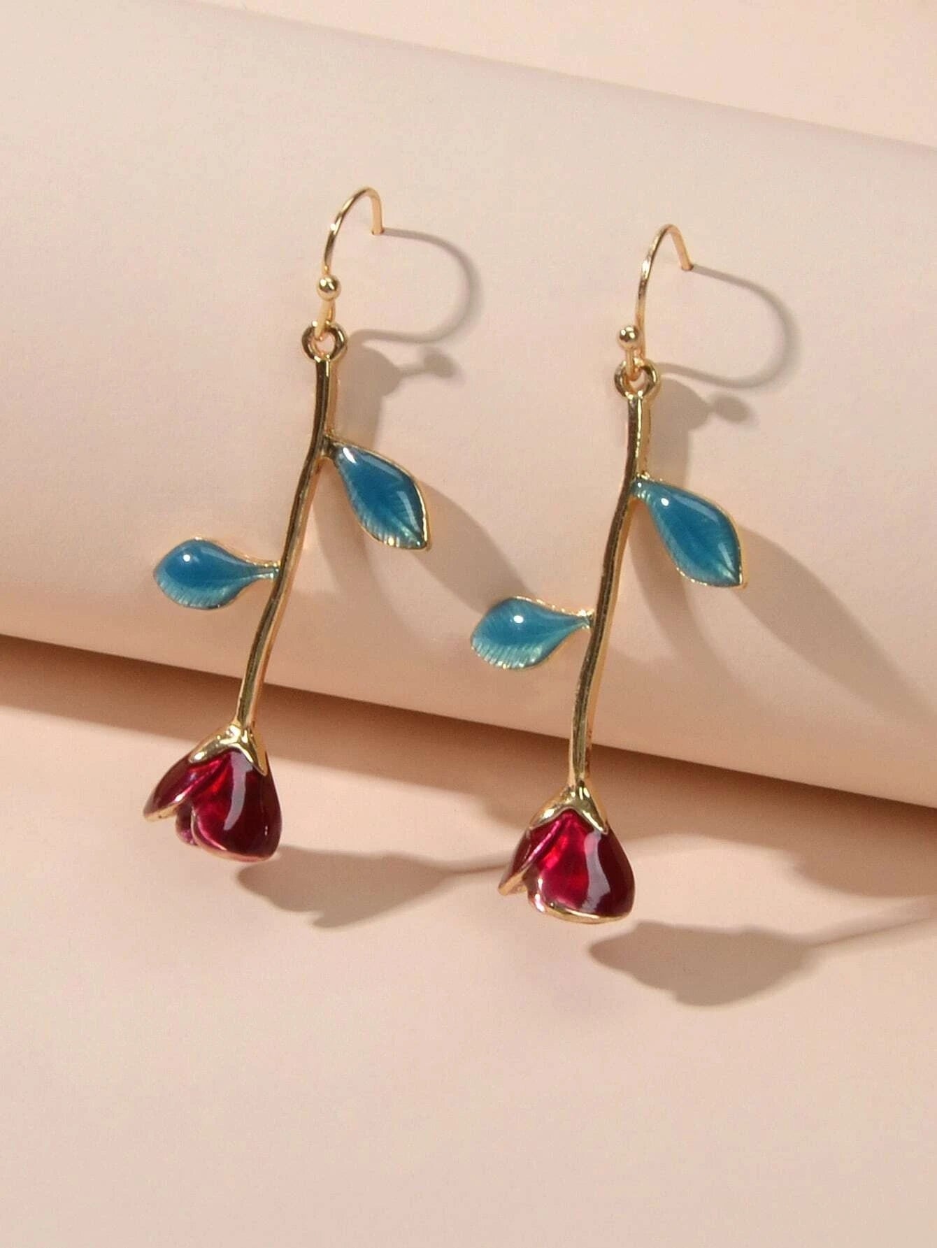 Feelontop Winered Rose Flower Drop Dangle Earrings Women Teens Party Accessories