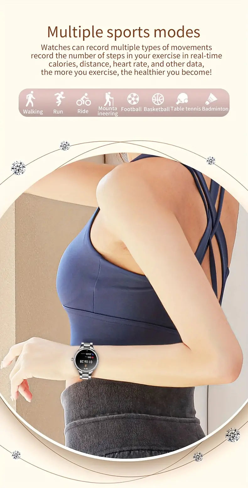 NNETM Golden Wireless Call Smart Watch for Women - Multi-Sports Modes & Voice Assistant