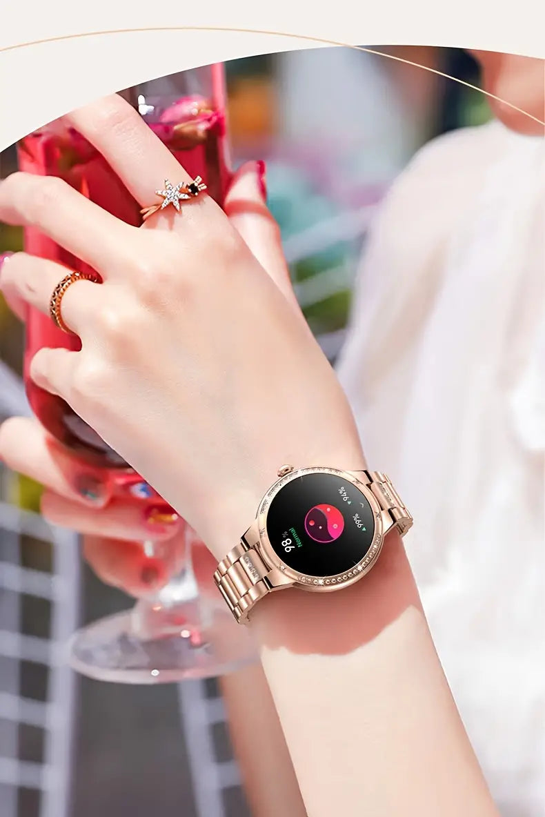 NNETM Golden Wireless Call Smart Watch for Women - Multi-Sports Modes & Voice Assistant