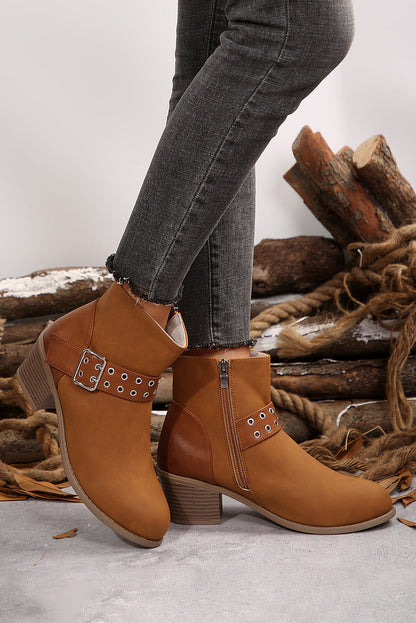 Eyelet Buckled Ankle Boots