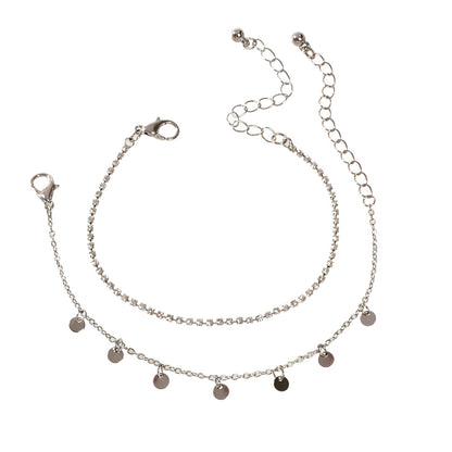 2pcs Women Rhinestone Gold Silver Chain Disc Charm Bracelet Fashion Accessories