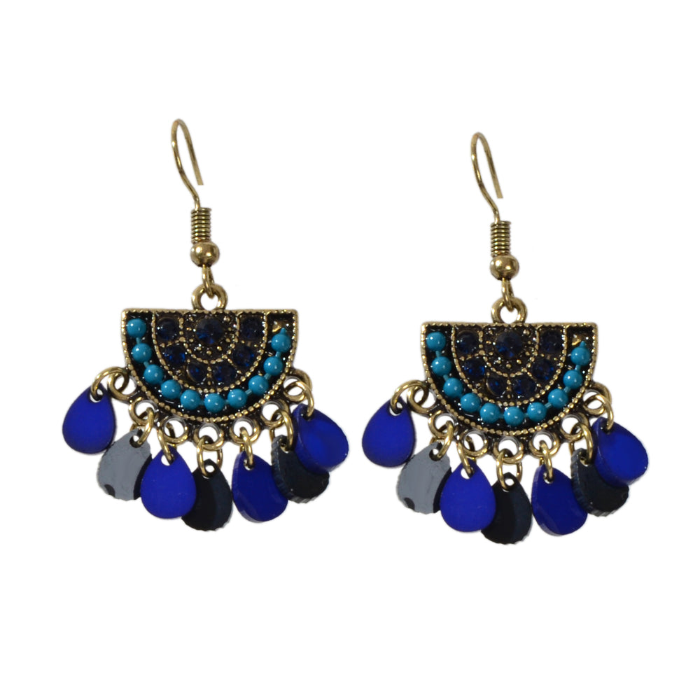 Boho Jewellery Blue Beads Sectored Water Drop Earrings Ethnic Women Accessories
