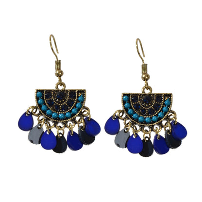 Boho Jewellery Blue Beads Sectored Water Drop Earrings Ethnic Women Accessories