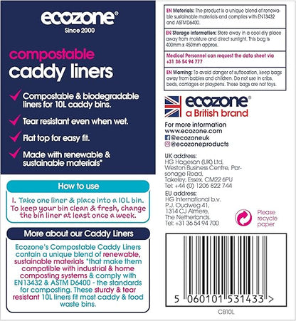 EcoZone Small Bin Bags 10 Litre (Compostable, 22 bags per roll)
