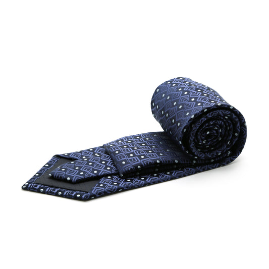 Mens Dads Classic Navy Geometric Pattern Business Casual Necktie & Hanky Set G-2