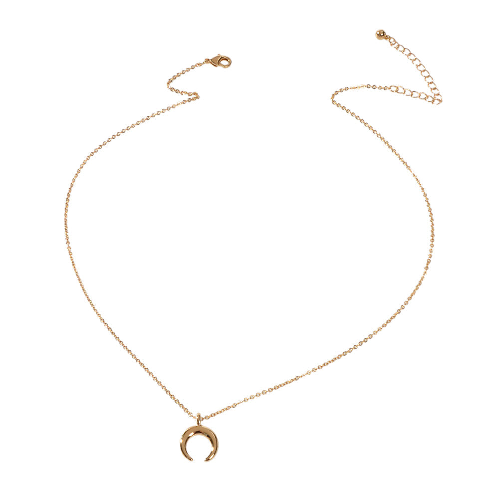 Trendy Horn Pendant Necklace Woman Teens Half Moon Crescent Charm Accessories