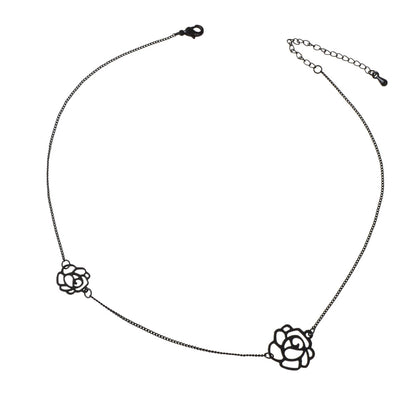 Retro Black Gold Chain Flower Collar Necklace Women Short Choker Accessories