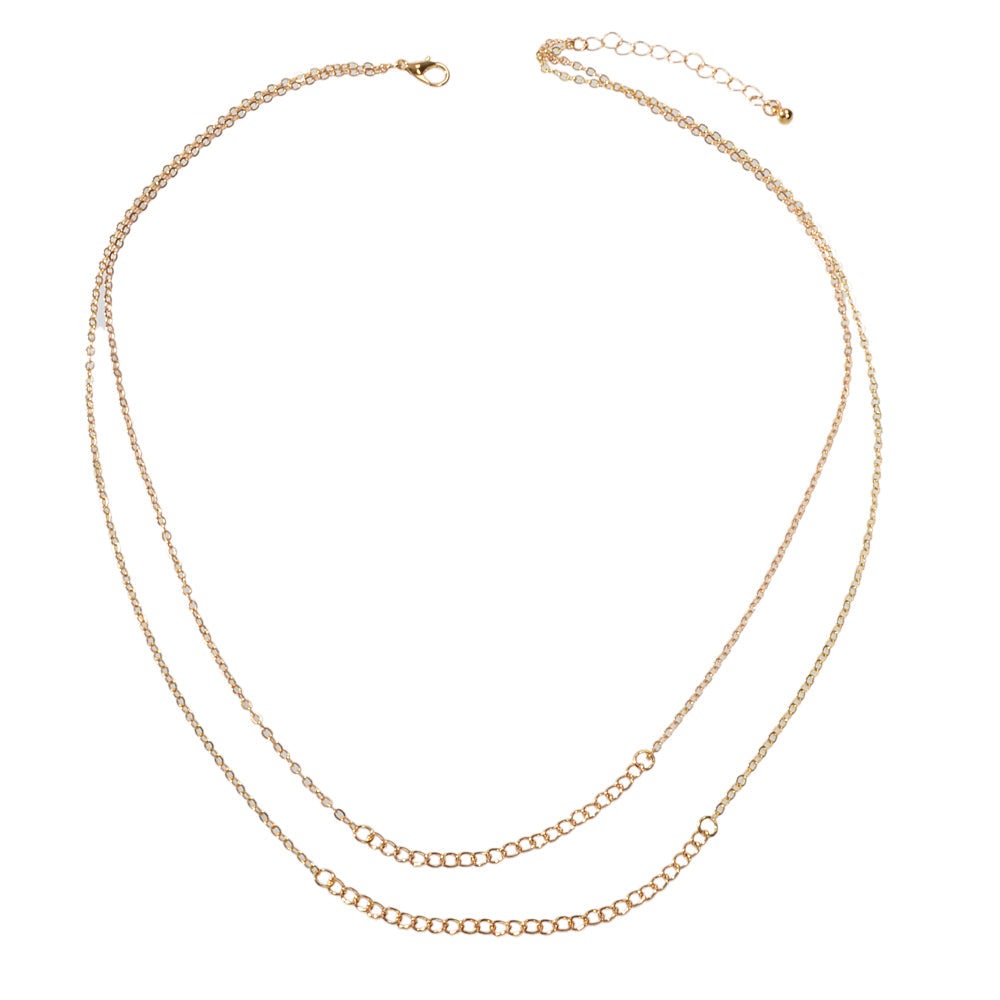 Double layer Gold Silver Chain Necklace Minimalist Women Teens Girls Accessories