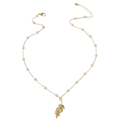 Feelontop Fashion Jewellery Pearl Gold Leaf Pendant Necklace Women Accessories
