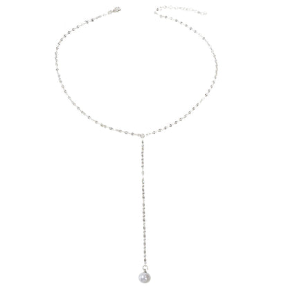 Pearl Silver Tone Long Chain Necklace Tassel Party Jewellery Women Accessories