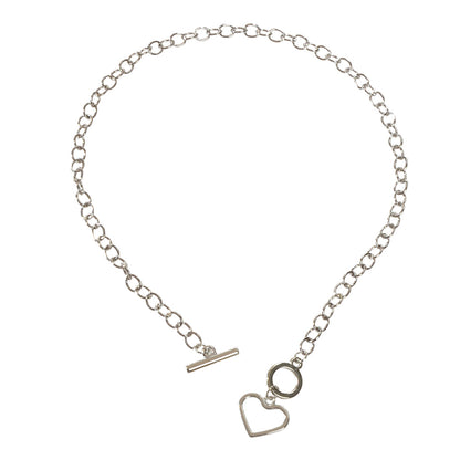 Minimalist Jewellery Silver Link Heart Pendant Necklace Women Punk Accessories