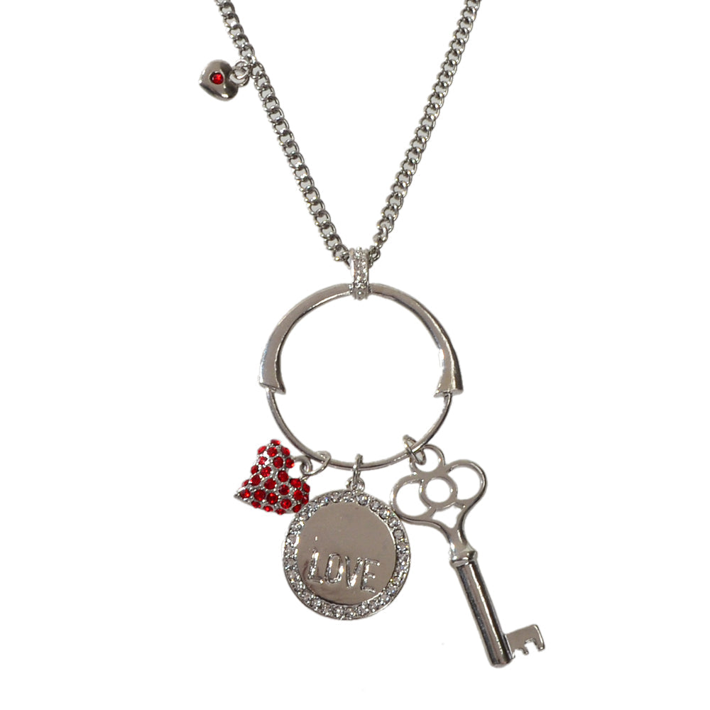 Gift Jewellery Women Girls Long Silver Chain Love Round Heart Key Charm Necklace