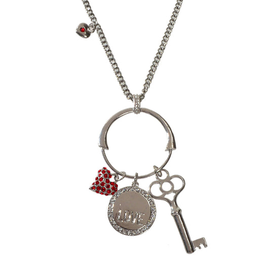 Gift Jewellery Women Girls Long Silver Chain Love Round Heart Key Charm Necklace