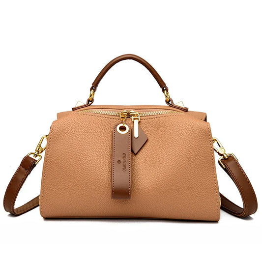 Crossbody Tote Bag Solid PU Leather Shoulder Women (Khaki)