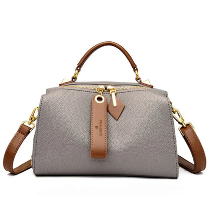 Crossbody Tote Bag Solid PU Leather Shoulder Women (Gray)