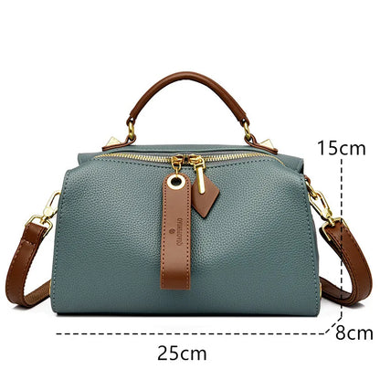Crossbody Tote Bag Solid PU Leather Shoulder Women (Green)