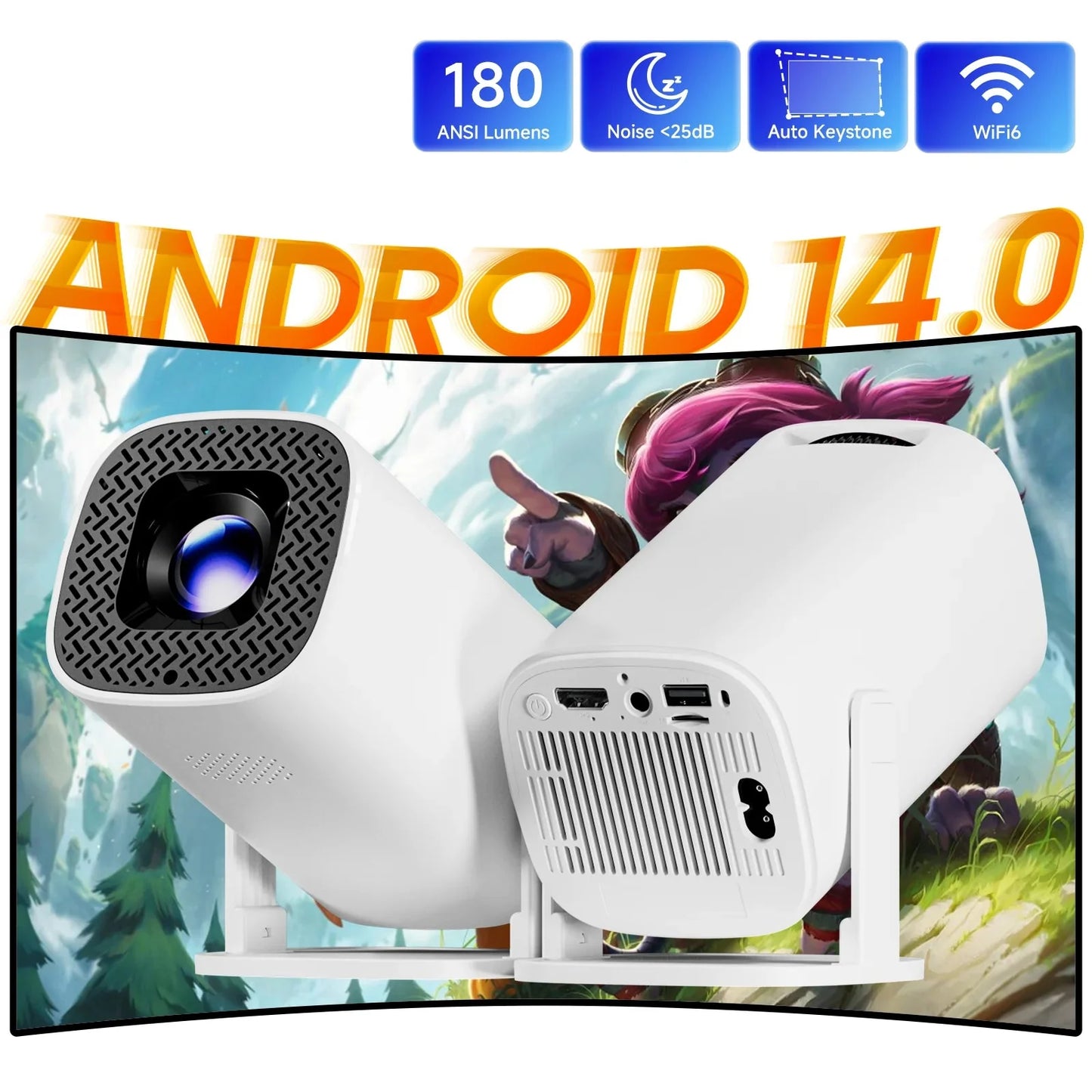 NNEOBA Smart Mini Portable Projector White