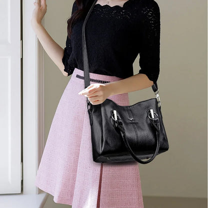 Leather Shoulder 3-Layer PU Crossbody Bag for Women