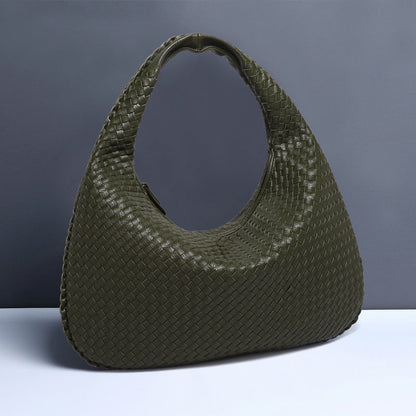 NNEDSZ Army Green Elegant Woven PU Leather Hobo Bag - Stylish Large-Capacity Shoulder Handbag for Women