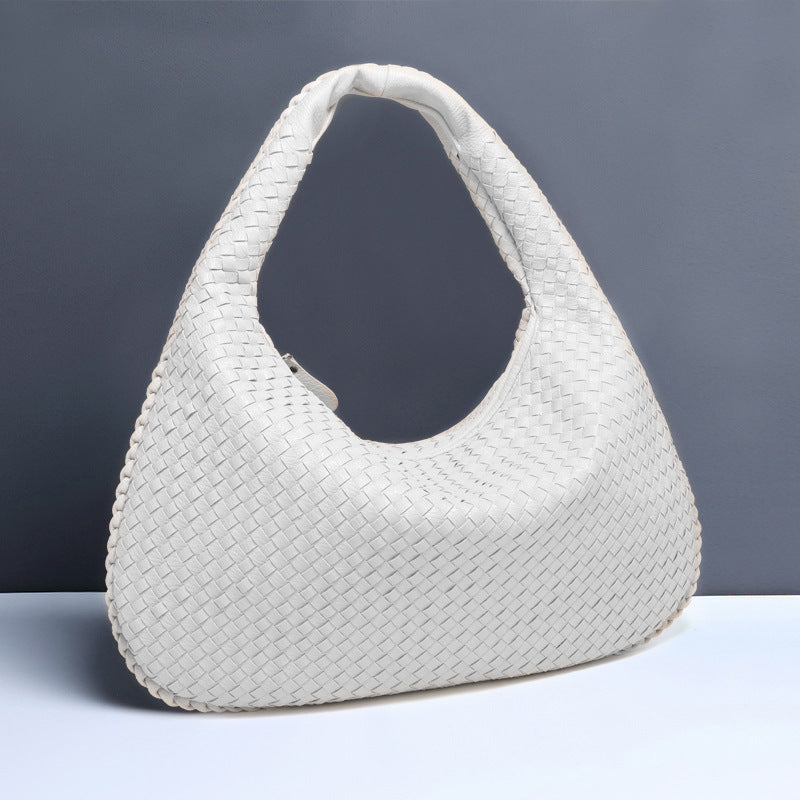 NNEDSZ White Elegant Woven PU Leather Hobo Bag - Stylish Large-Capacity Shoulder Handbag for Women
