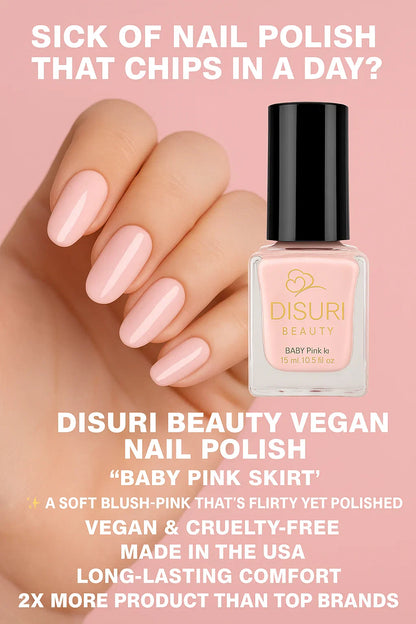 DISURI Beauty Vegan Nail Polish – Baby Pink Skirt (#F9D6DC Soft Pink Gloss, 15 ml)