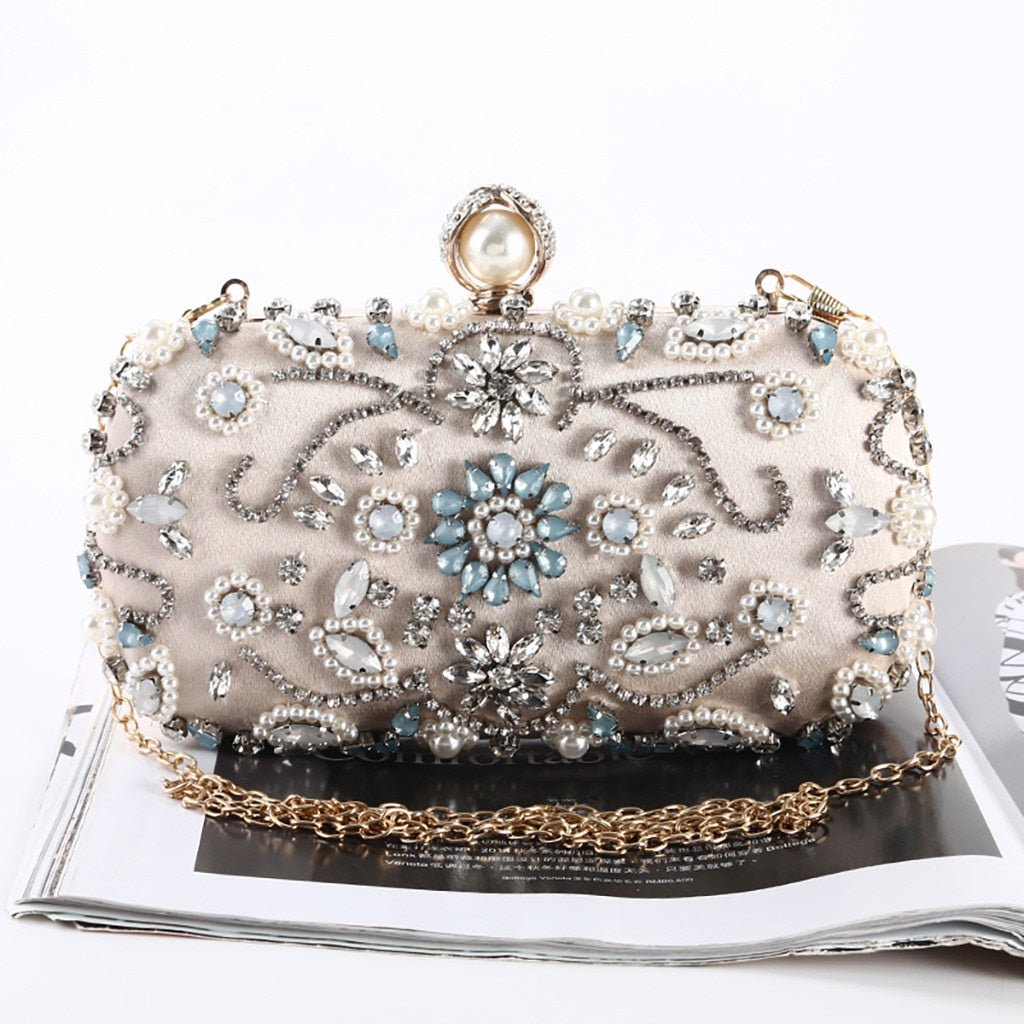 Beige Black Evening Clutch Bag Women Bags Wedding Shiny Handbags Bridal Metal Clutches Bag Chain Shoulder Bag