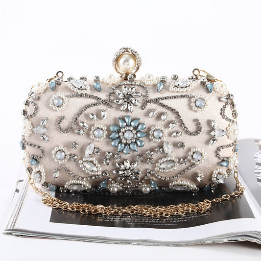 Beige Black Evening Clutch Bag Women Bags Wedding Shiny Handbags Bridal Metal Clutches Bag Chain Shoulder Bag