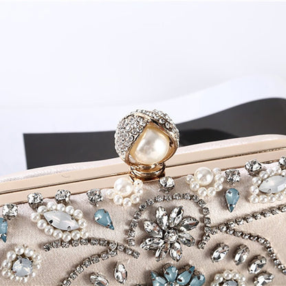 Beige Black Evening Clutch Bag Women Bags Wedding Shiny Handbags Bridal Metal Clutches Bag Chain Shoulder Bag