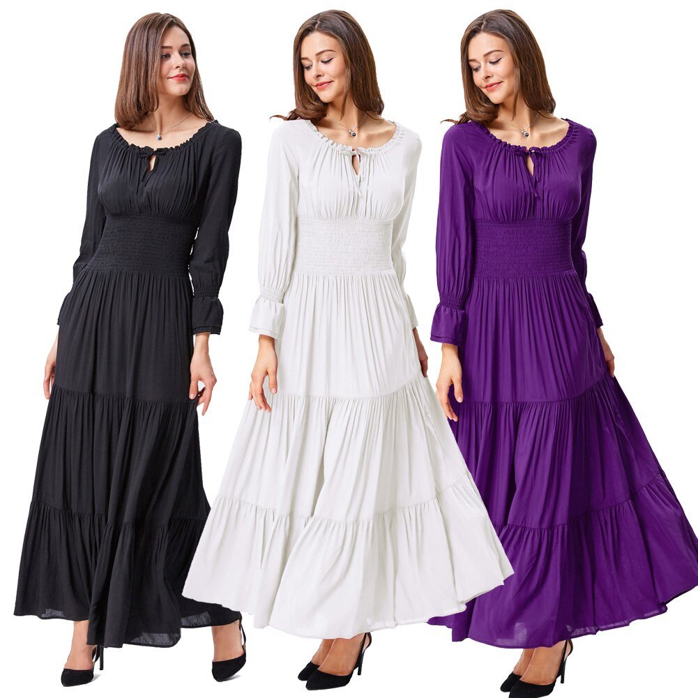 Belle Poque Women Dresses Long Sleeve Comfortable Rayon Renaissance Dresses Summer Maxi Dress Sexy Ruched Summer Autumn New Lady