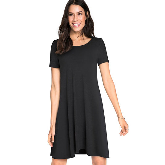 Casual Solid Color with Back Cross Shift Dresses Summer Straight Loose Women Dress