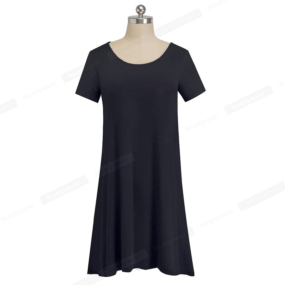 Casual Solid Color with Back Cross Shift Dresses Summer Straight Loose Women Dress