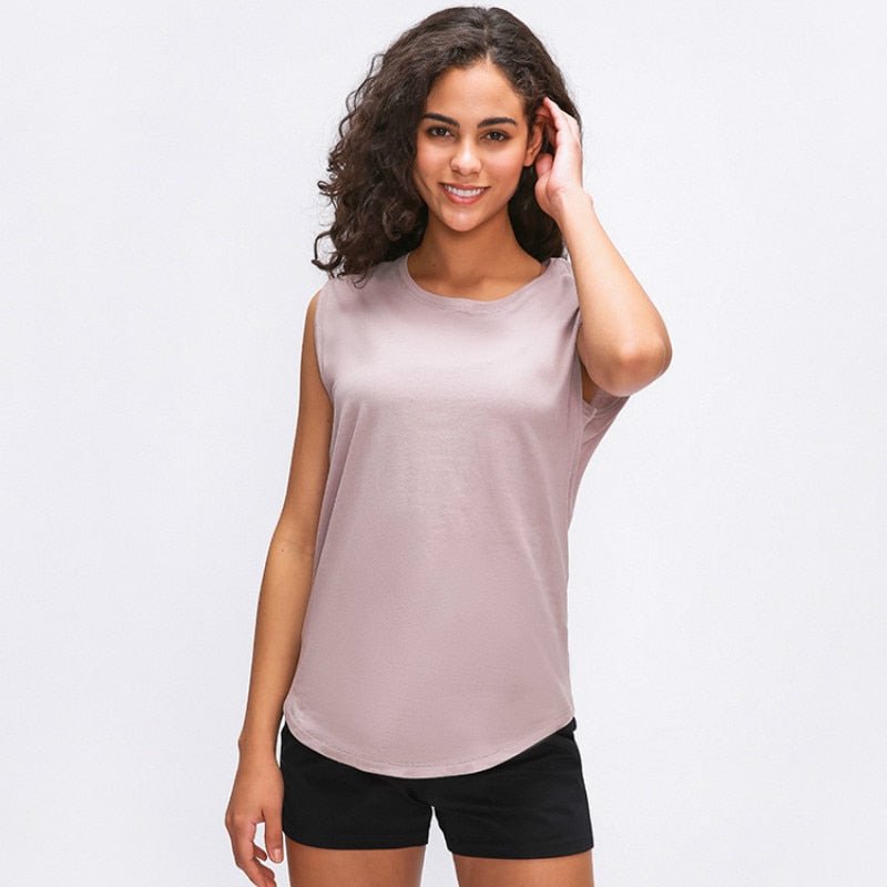 Cotton Fitness Workout Gym Tank Tops Women Quick Dry Hip-length Sport Yoga Tops Vest Leisure Sleeveless Shirts