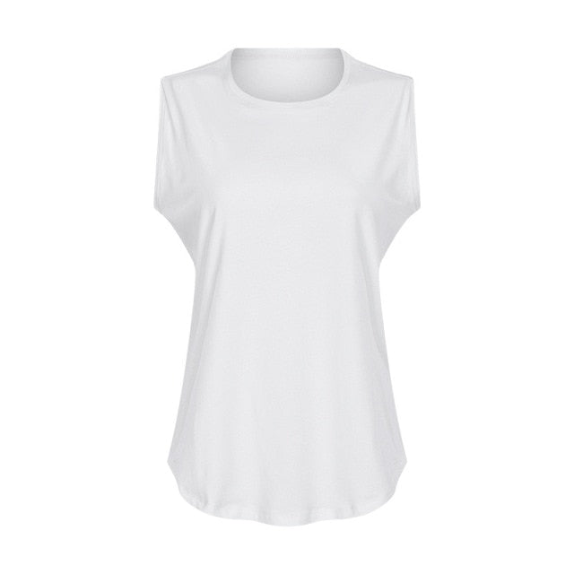 Cotton Fitness Workout Gym Tank Tops Women Quick Dry Hip-length Sport Yoga Tops Vest Leisure Sleeveless Shirts