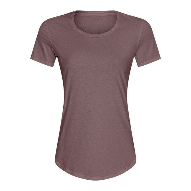 Cotton Yoga Exercise Workout T-shirt Women Anti-sweat Hip-length Running Fitness Gym Short Sleeve Shirts Tee
