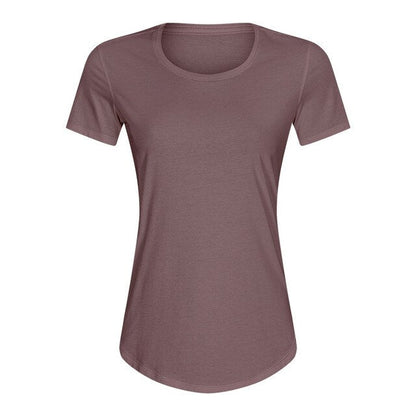 Cotton Yoga Exercise Workout T-shirt Women Anti-sweat Hip-length Running Fitness Gym Short Sleeve Shirts Tee