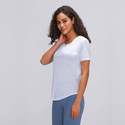 Cotton Yoga Exercise Workout T-shirt Women Anti-sweat Hip-length Running Fitness Gym Short Sleeve Shirts Tee