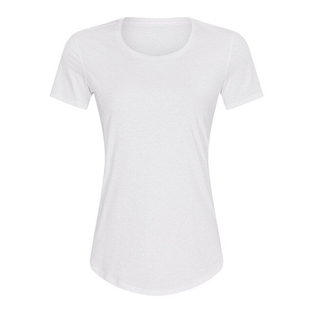 Cotton Yoga Exercise Workout T-shirt Women Anti-sweat Hip-length Running Fitness Gym Short Sleeve Shirts Tee