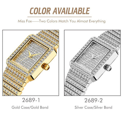 Diamond Watch For Women Luxury Brand Ladies Gold Square Watch Minimalist Analog Quartz Movt Unique Female Iced Out Watch