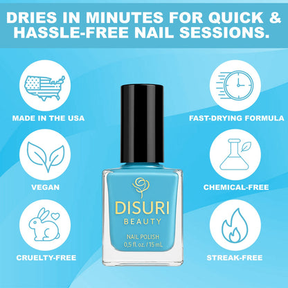 DISURI Beauty Vegan Nail Polish – La La Land (#5D9ED2 Sky Blue, 0.7 oz)