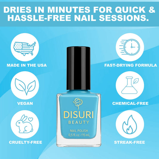 DISURI Beauty Vegan Nail Polish – La La Land (#5D9ED2 Sky Blue, 0.7 oz)